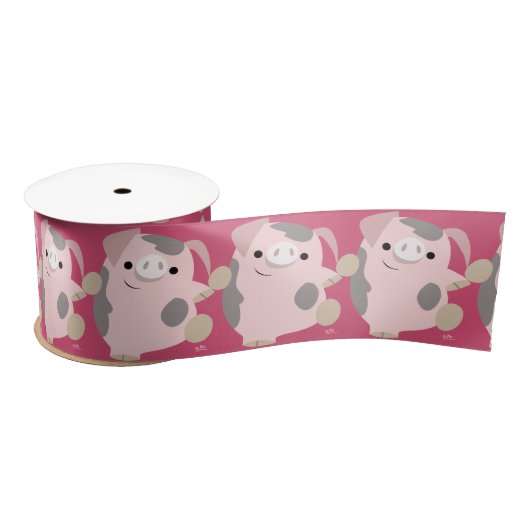 Ruban En Satin Joli Cartoon Danse Cochon 3" Ruban (Bobine)