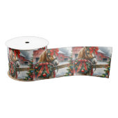Ruban En Satin Joli Cheval Brown dans Red Bow Noël (Bobine)