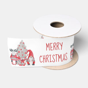 Ruban En Satin Joli Gnome de Renne à l'aquarelle Arbre de Noël