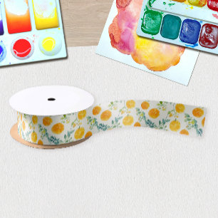 Ruban En Satin Joli motif aquarelle orange méditerranéen