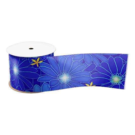 Ruban En Satin Joli Motif Blue Daisy (Bobine)