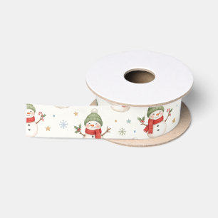 Ruban En Satin Joli motif de Noël à l'aquarelle avec bonhommes de