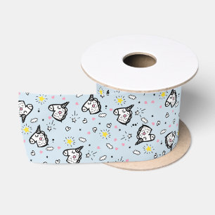 Ruban En Satin Joli motif licorne fantaisiste bleu pastel pour fi