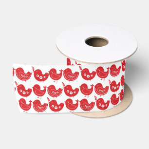 Ruban En Satin Joli Oiseau de Noël Rouge Blanc Nordique Scandinav