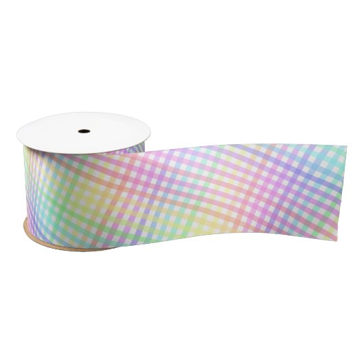Ruban En Satin Joli Pastel Rainbow Plaid En vichy Motif (Bobine)