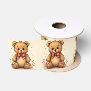 Ruban En Satin Joli petit ours brun adorable avec cravate