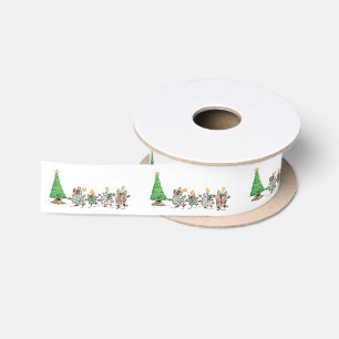 Ruban En Satin Joli sapin de Noël en dessin animé et cadeaux dans