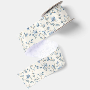 Ruban En Satin Jolie Fleurs Crème Bleue Mariage