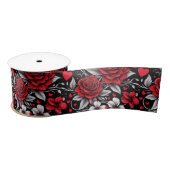 Ruban En Satin Jolie, Rouge, Roses noires et blanches, Coeurs (Bobine)