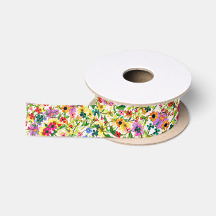 Ruban En Satin Jolies fleurs florales printanières colorées