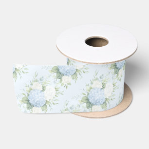 Ruban En Satin Jolies Roses Blanches Fleurs d'Hydrangea Bleu