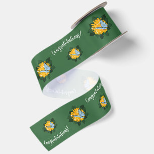 Ruban En Satin Jolis papillons de pissenlit vert Félicitations !