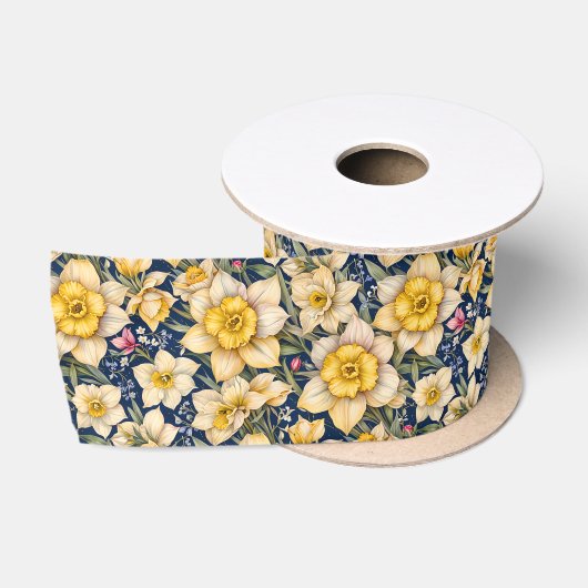 Ruban En Satin Jonquilles de printemps jaune (Bobine)