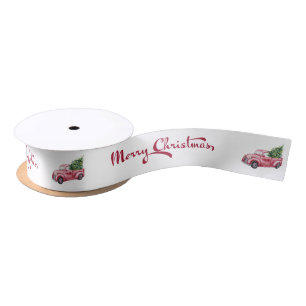 Ruban En Satin Joyeuse calligraphie de Noël Camion de Noël Rouge