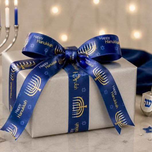 Ruban En Satin Joyeuse Hanukkah Menorah