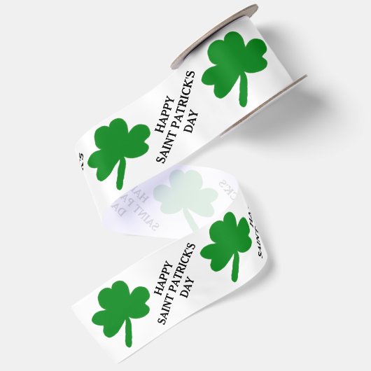 Ruban En Satin Joyeuse Saint-Patrick Vert Shamrocks 3" (Dos)