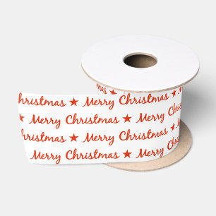 Ruban En Satin Joyeuse typographie de Noël Motif blanc rouge