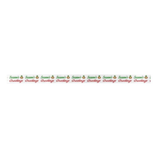 Ruban En Satin Joyeuses Fêtes Bells Noël rouge vert script (Devant)