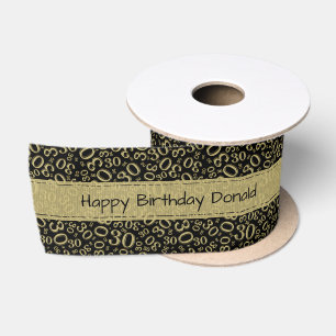 Ruban En Satin Joyeux Anniversaire 30 Motif de nombres noir/or