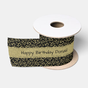 Ruban En Satin Joyeux Anniversaire 35 Motif de Nombre Noir/Or