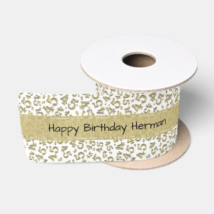 Ruban En Satin Joyeux Anniversaire 45 Motif Numérique Or/Blanc