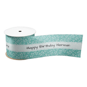 Ruban En Satin Joyeux Anniversaire 55 motif numérique sarcelle/bl
