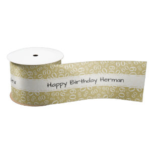 Ruban En Satin Joyeux Anniversaire 60 Motif Numérique Or/Blanc