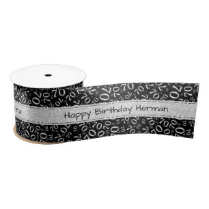Ruban En Satin Joyeux Anniversaire 70 Motif Numérique Noir/Blanc