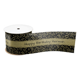 Ruban En Satin Joyeux Anniversaire 70 Motif Numérique Noir/Or