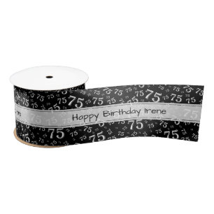 Ruban En Satin Joyeux Anniversaire 75 Motif de chiffres Noir/Blan