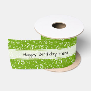 Ruban En Satin Joyeux Anniversaire 75 Motif Numérique Vert/Blanc