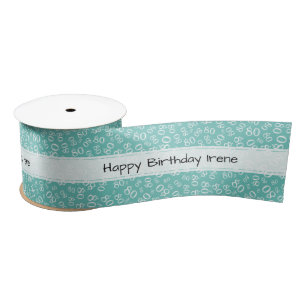 Ruban En Satin Joyeux Anniversaire 80 Motif de chiffres Turquoise