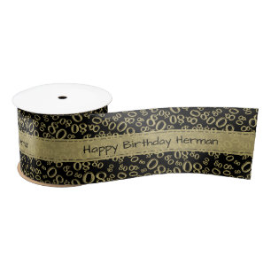 Ruban En Satin Joyeux Anniversaire 80 Motif Numérique Noir/Or