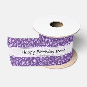 Ruban En Satin Joyeux Anniversaire 80 Motif Numérique Violet/Blan