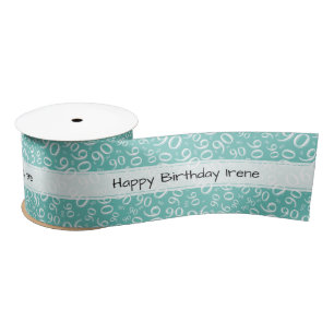 Ruban En Satin Joyeux Anniversaire 90 Motif de chiffres Turquoise
