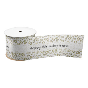 Ruban En Satin Joyeux Anniversaire 95 Motif Numérique Or/Blanc
