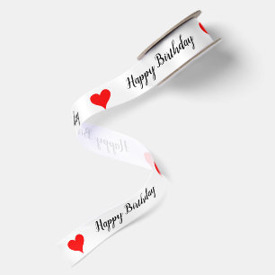 Ruban En Satin Joyeux Anniversaire Cœurs Rouges 1,5"