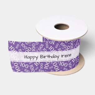 Ruban En Satin Joyeux Anniversaire motif numérique 100 Violet/Bla