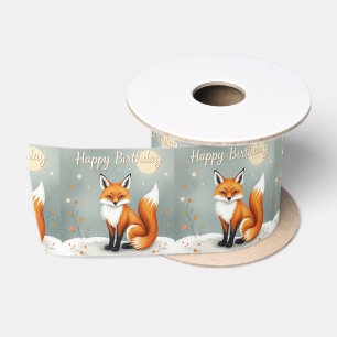 Ruban En Satin Joyeux Anniversaire Renard Brun Forêt Mignonne