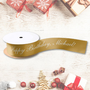 Ruban En Satin Joyeux Anniversaire Texte Personnalisé Or Chic