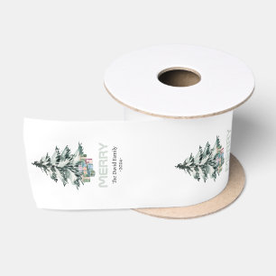 Ruban En Satin Joyeux Aquarelle Neige Pine Noël Arbre Cadeaux