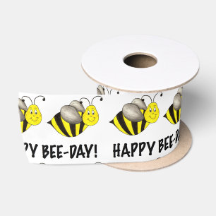 Ruban En Satin Joyeux BEE DAY Yellow Bee Bumblebee Birthday Ribbo