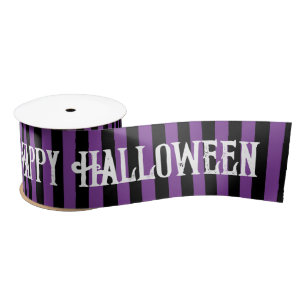 Ruban En Satin Joyeux Halloween violet sorcière noire rayures