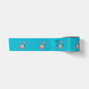 Ruban En Satin Joyeux hibou d'anniversaire rose et tan