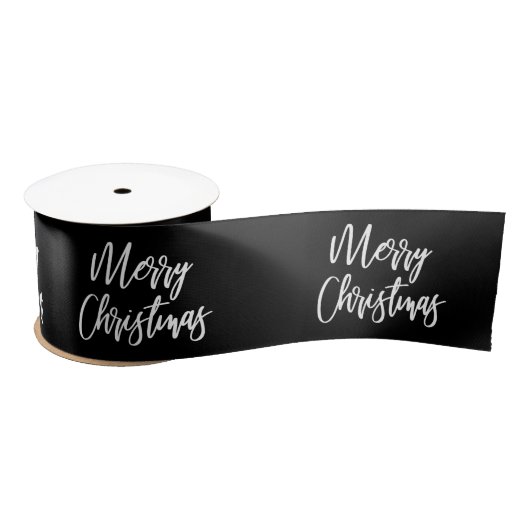 Ruban En Satin Joyeux Noël Calligraphie Blanc Noir (Bobine)