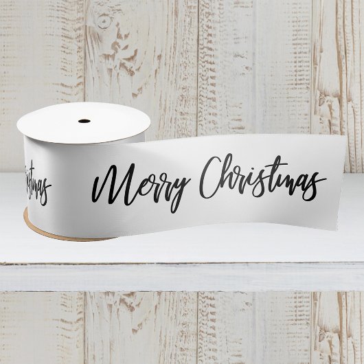Ruban En Satin Joyeux Noël Calligraphie noir blanc