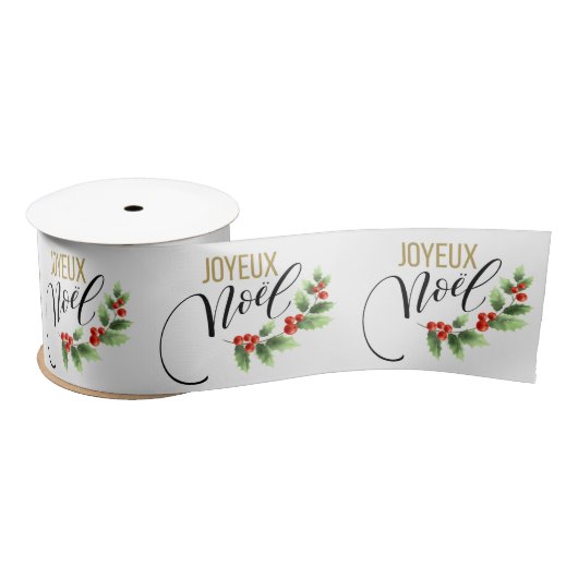 Ruban En Satin Joyeux Noël Chic Holly Floral | Noël (Bobine)