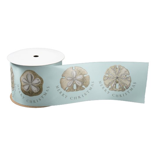 Ruban En Satin Joyeux Noël Dollar de sable Turquoise Motif (Bobine)