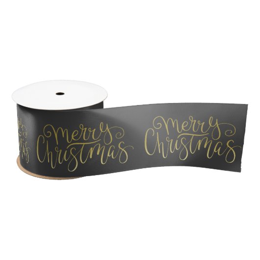 Ruban En Satin Joyeux Noël Elegant Gold Script Typographie (Bobine)