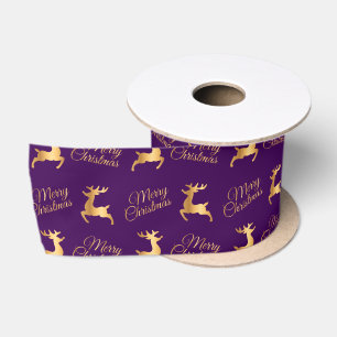 Ruban En Satin Joyeux Noël en lettres artistiques violettes et do